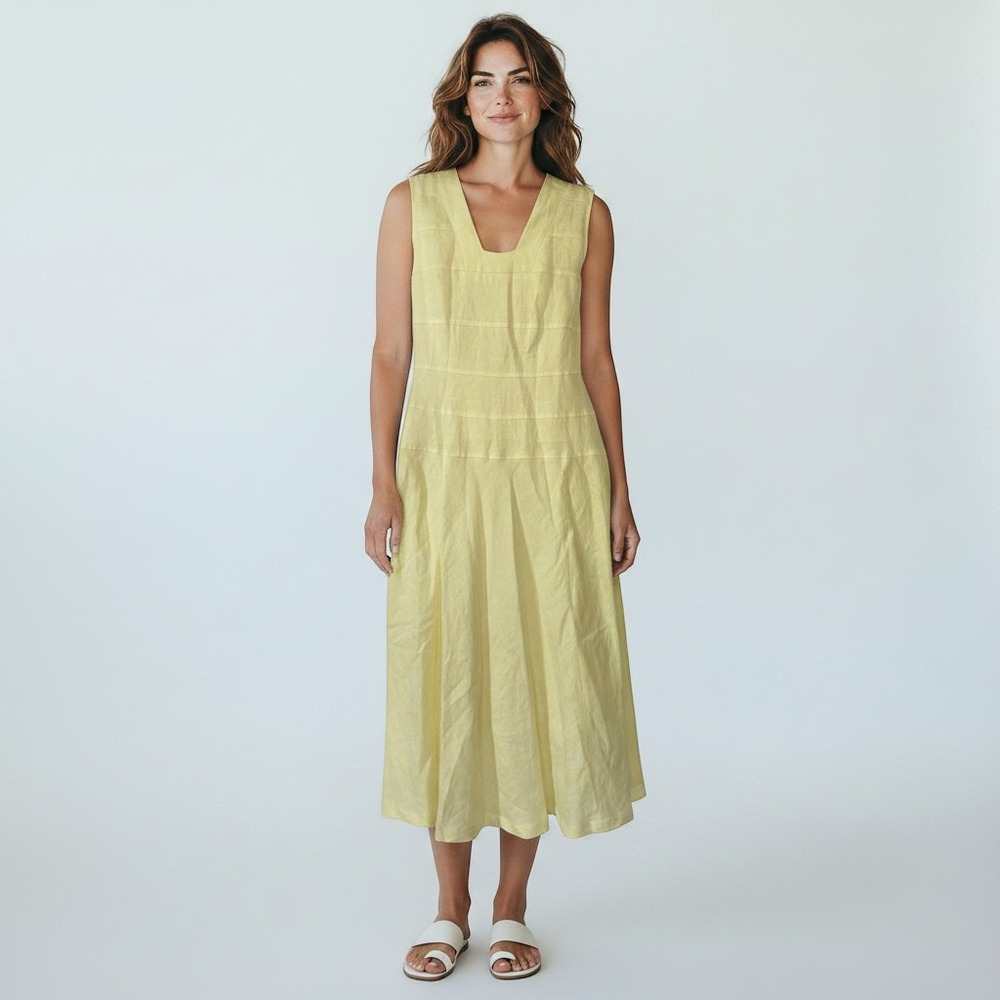 J. peterman Sleeveless Yellow Linen Midi Dress 6